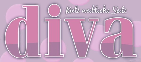 Logo Kieler Stadtmagazin diva in Rosa- und Lilatönen, Untertitel Kiels weibliche Seite in Kursivschrift