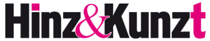 © Hinz & Kunzt – Medienpartner / Pressebericht Logo Hinz & Kunzt, schwarze Serifenschrift mit pinkem Kaufmanns-Und und pinkem t